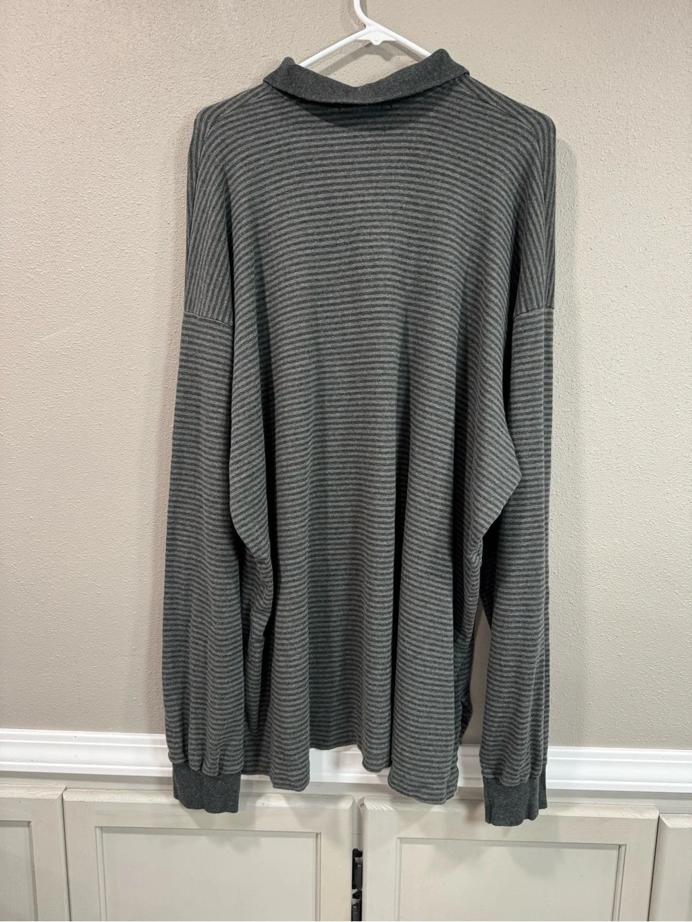 Polo Ralph Lauren Gray Striped Long-Sleeve Polo with Navy Logo